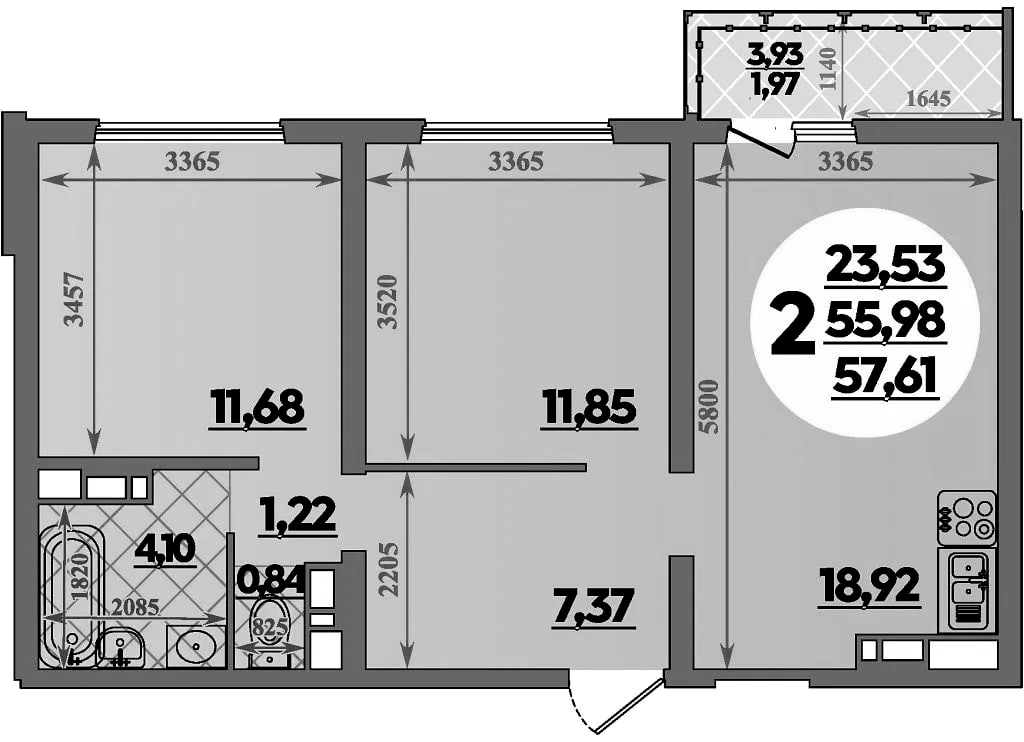 2-комн., 55.64 м², 12/16 этаж, ЖК «Город у моря»
