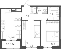 3-комн., 56.6 м², 20/24 этаж, ЖК «Все Свои VIP»