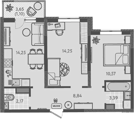 2-комн., 53.47 м², 9/9 этаж, ЖК «Теплые края»