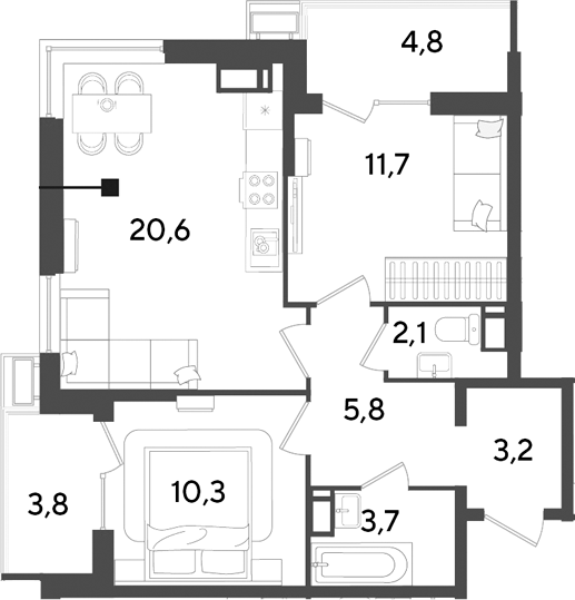 Продается 3-комн. квартира, 57.3 м²