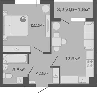 Продается 1-комн. квартира, 33.1 м²