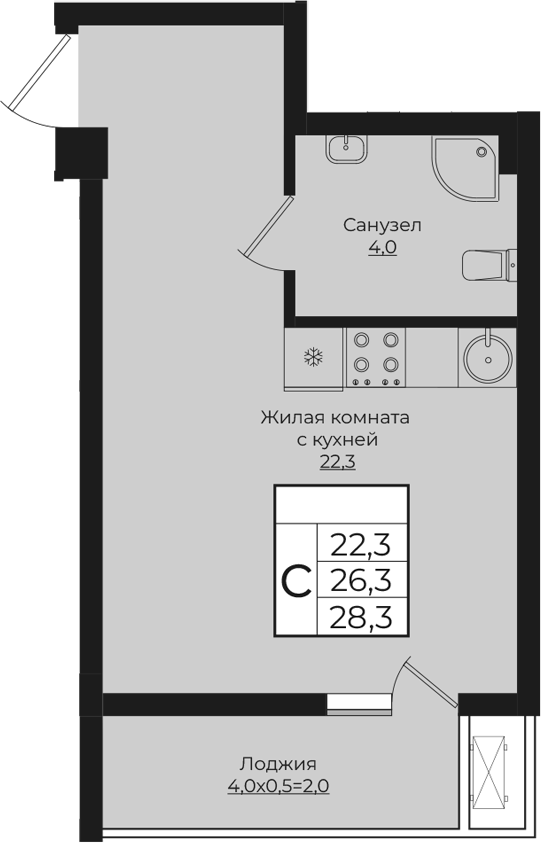 Студия, 26.3 м², 9/9 этаж, ЖК «Европа-Сити»