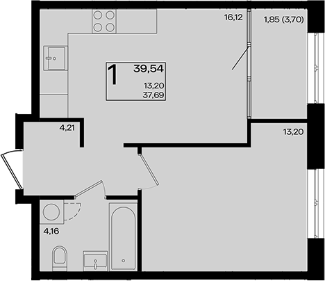 2-комн., 37.69 м², 8/18 этаж, ЖК «Патрики»
