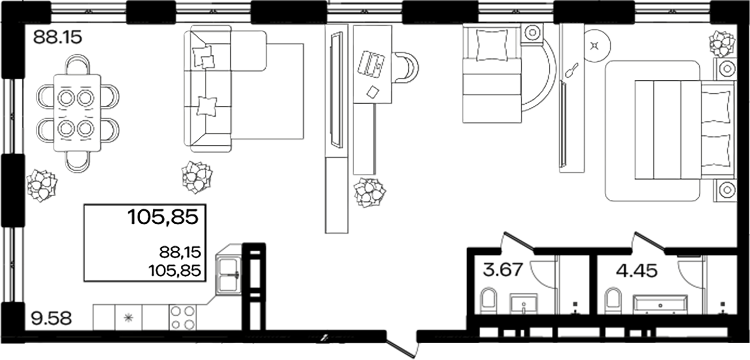 Объект, 105.85 м², 16/16 этаж, ЖК «Патрики»