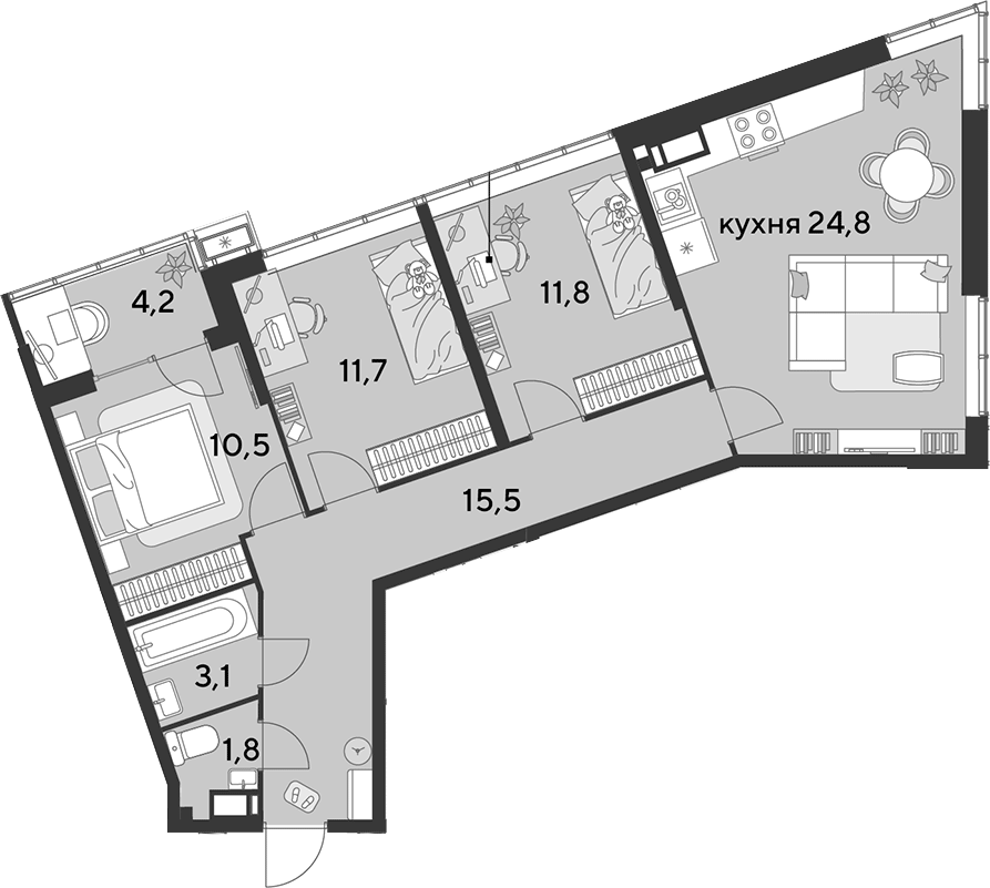 4+ комнаты, 79.2 м², 17/18 этаж, ЖК «Парк Победы»