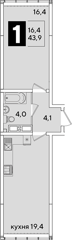 Продается 2-комн. квартира, 43.9 м²