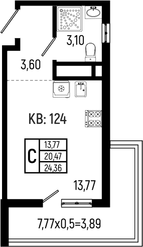 Студия, 20.47 м², 17/18 этаж, ЖК «Ботаника Хиллс»