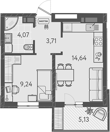 1-комн., 32.04 м², 4/9 этаж, ЖК «Теплые края»
