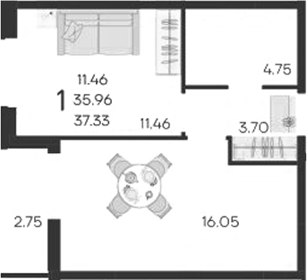 Продается 1-комн. квартира, 35.96 м²
