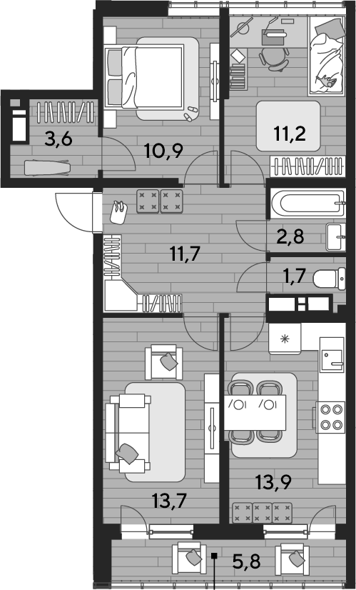 Продается 3-комн. квартира, 69.5 м²