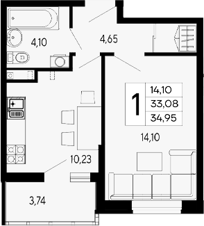 Продается 1-комн. квартира, 33.08 м²