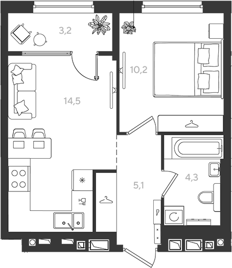 Продается 1-комн. квартира, 34.1 м²