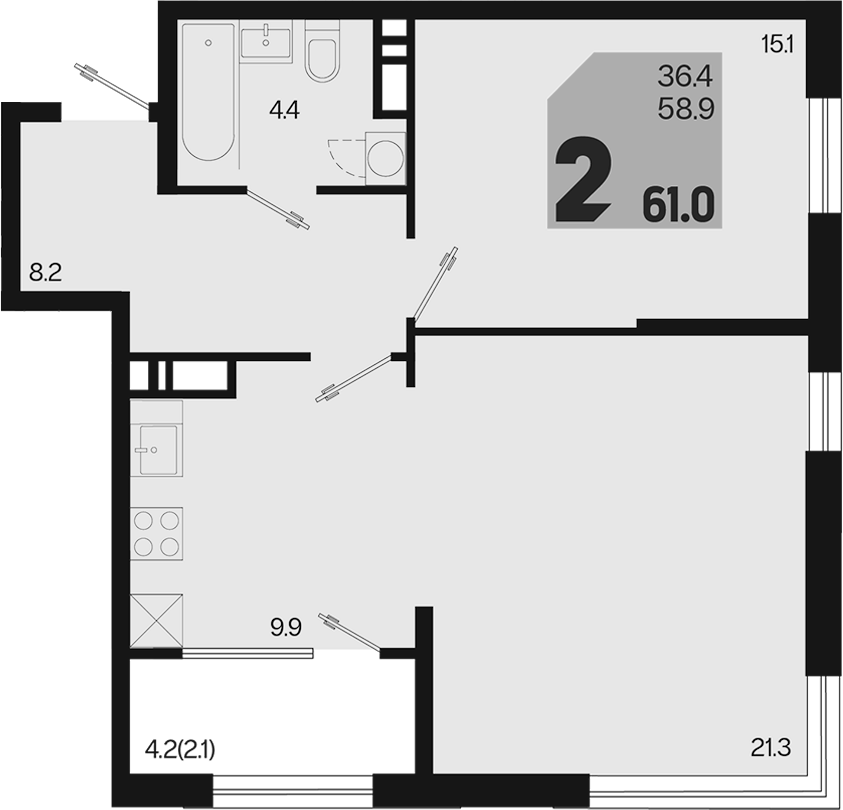 2-комн., 58.9 м², 3/18 этаж, ЖК «Первое место»