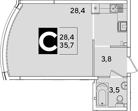 Продается 1-комн. квартира, 35.7 м²