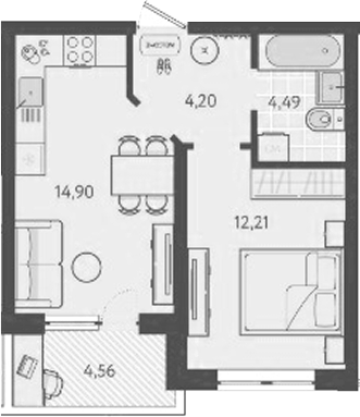 1-комн., 35.8 м², 1/9 этаж, ЖК «Теплые края»