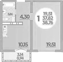 Продается 1-комн. квартира, 37.82 м²