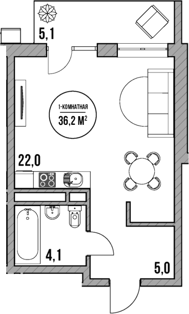 Студия, 31.1 м², 4/5 этаж, ЖК «МореТут»
