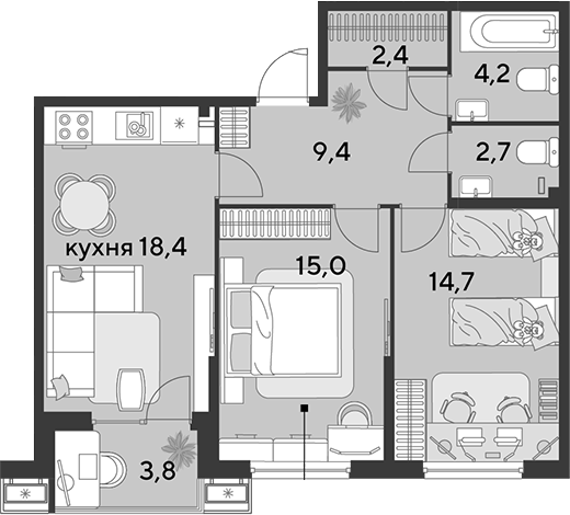Продается 3-комн. квартира, 66.8 м²