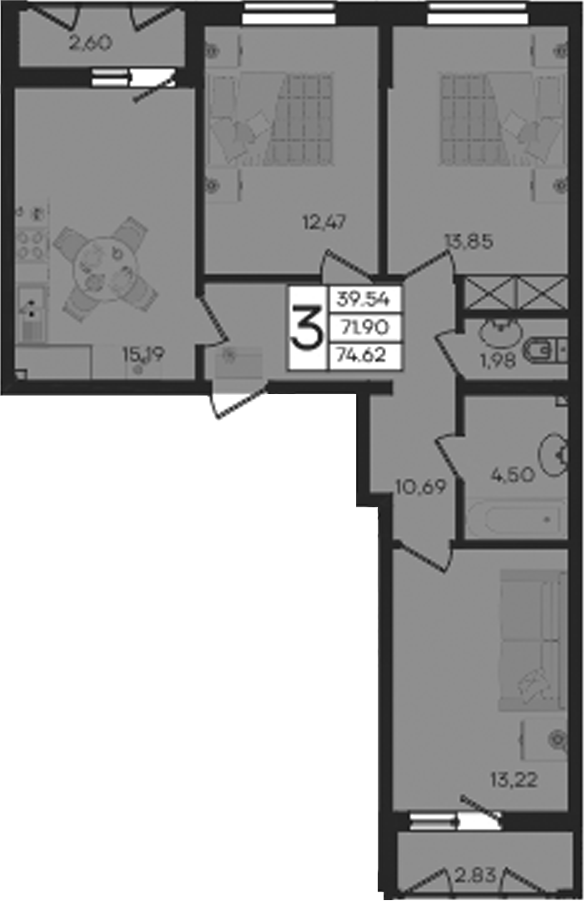 Продается 3-комн. квартира, 71.9 м²