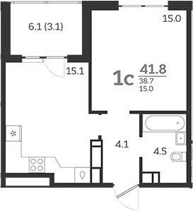 2-комн., 38.7 м², 23/24 этаж, ЖК «Все Свои VIP»