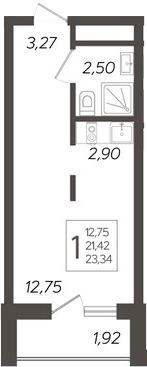 Студия, 21.42 м², 18/19 этаж, ЖК «Кислород»