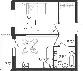 Продается 1-комн. квартира, 32.4 м²