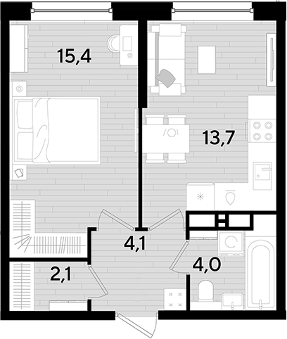 1-комн., 39.3 м², 12/16 этаж, ЖК «DОГМА ПАРК»