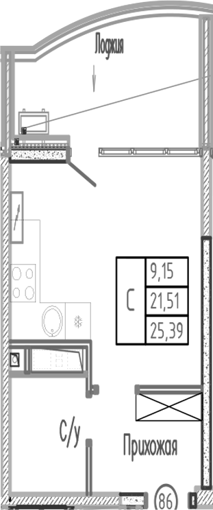 Студия, 21.51 м², 8/16 этаж, ЖК «Sun Hills Ольгинка»