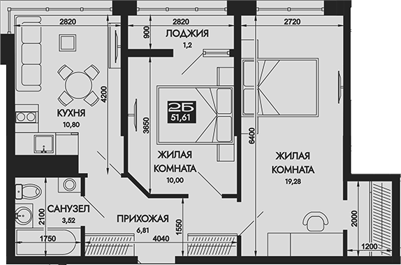 2-комн., 50.41 м², 8/16 этаж, ЖК «Вершины. ГК Смена»