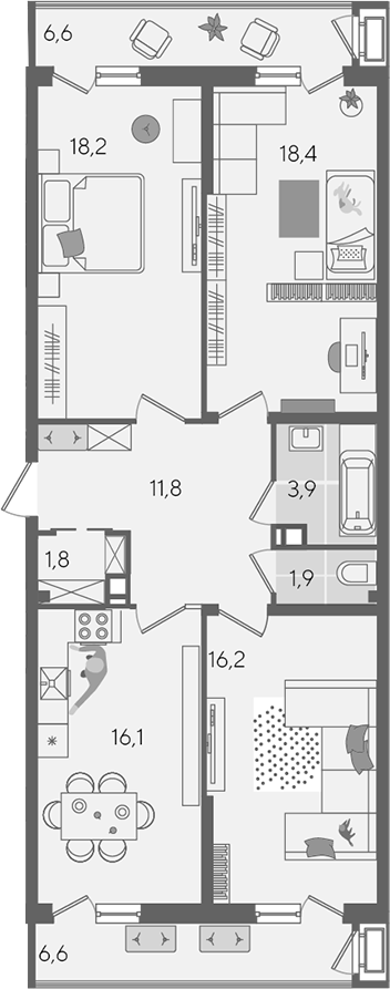 4+ комнаты, 88.3 м², 9/24 этаж, ЖК «Рекорд»