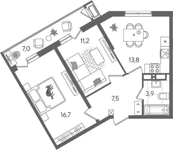 2-комн., 53.1 м², 19/24 этаж, ЖК «Рекорд»