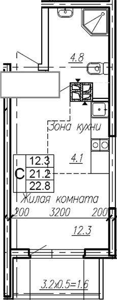 Студия, 21.2 м², 3/4 этаж, ЖК «Эво»