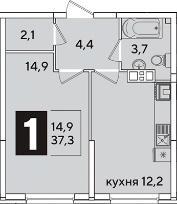 Продается 1-комн. квартира, 37.3 м²