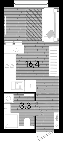 Студия, 19.7 м², 2/16 этаж, ЖК «DОГМА ПАРК»