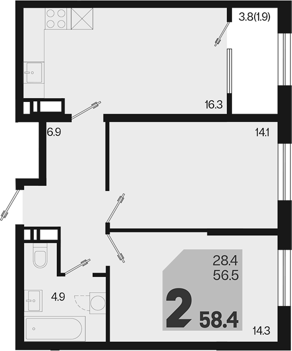 Продается 3-комн. квартира, 56.5 м²