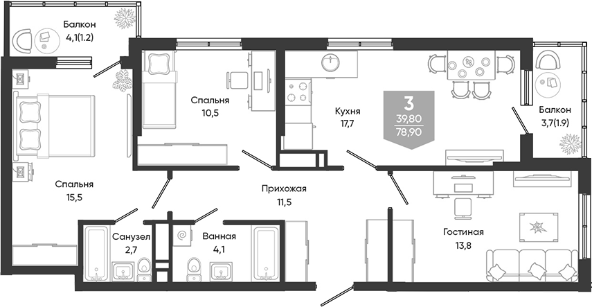 4-комн. Облака