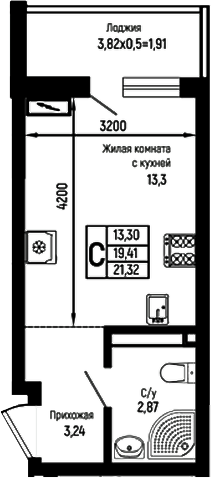 Студия, 19.41 м², 4/18 этаж, ЖК «Ботаника Хиллс»