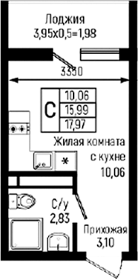 Студия, 15.99 м², 13/18 этаж, ЖК «Ботаника Хиллс»