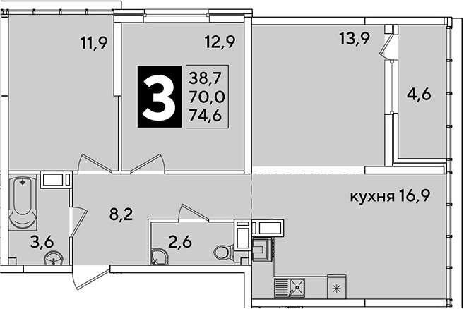 Продается 4-комн. квартира, 70 м²