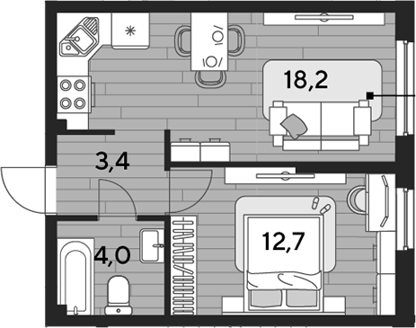 1-комн., 38.3 м², 2/16 этаж, ЖК «DОГМА ПАРК»