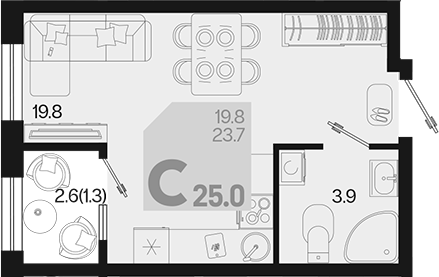 Студия, 23.7 м², 2/18 этаж, ЖК «Первое место»