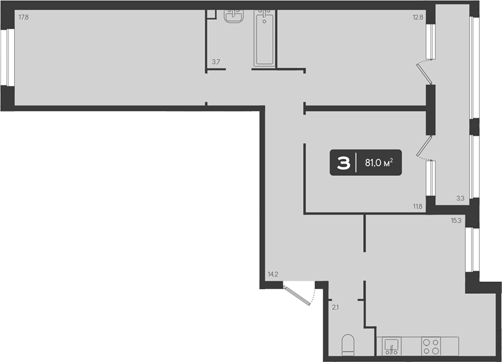 3-комн., 77.7 м², 2/9 этаж, ЖК «Архитектор. ГК ЮгСтройИнвест»