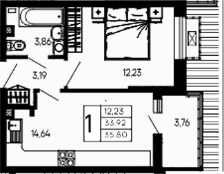 Продается 1-комн. квартира, 33.92 м²