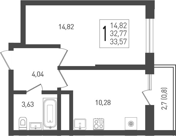 1-комн., 34.6 м², 10/24 этаж, ЖК «ЖК «Кубанская Крепость»»