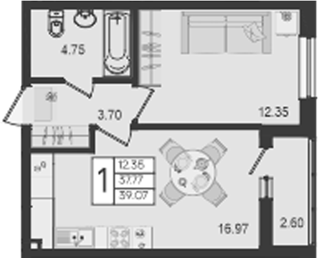 Продается 1-комн. квартира, 37.77 м²