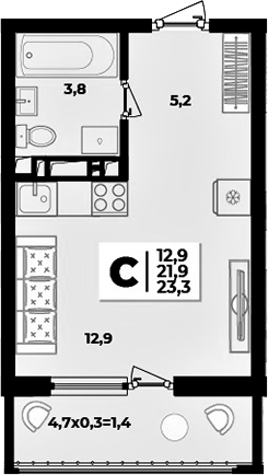 Продается 1-комн. квартира, 21.9 м²