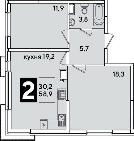 3-комн., 58.9 м², 10/16 этаж, ЖК «Самолет»