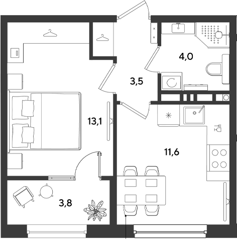 1-комн., 32.2 м², 9/9 этаж, ЖК «Ридз»