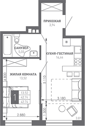 Продается 1-комн. квартира, 44 м²