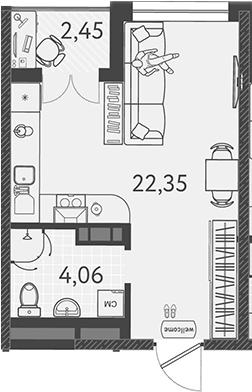 Студия, 26.41 м², 9/9 этаж, ЖК «Друзья»